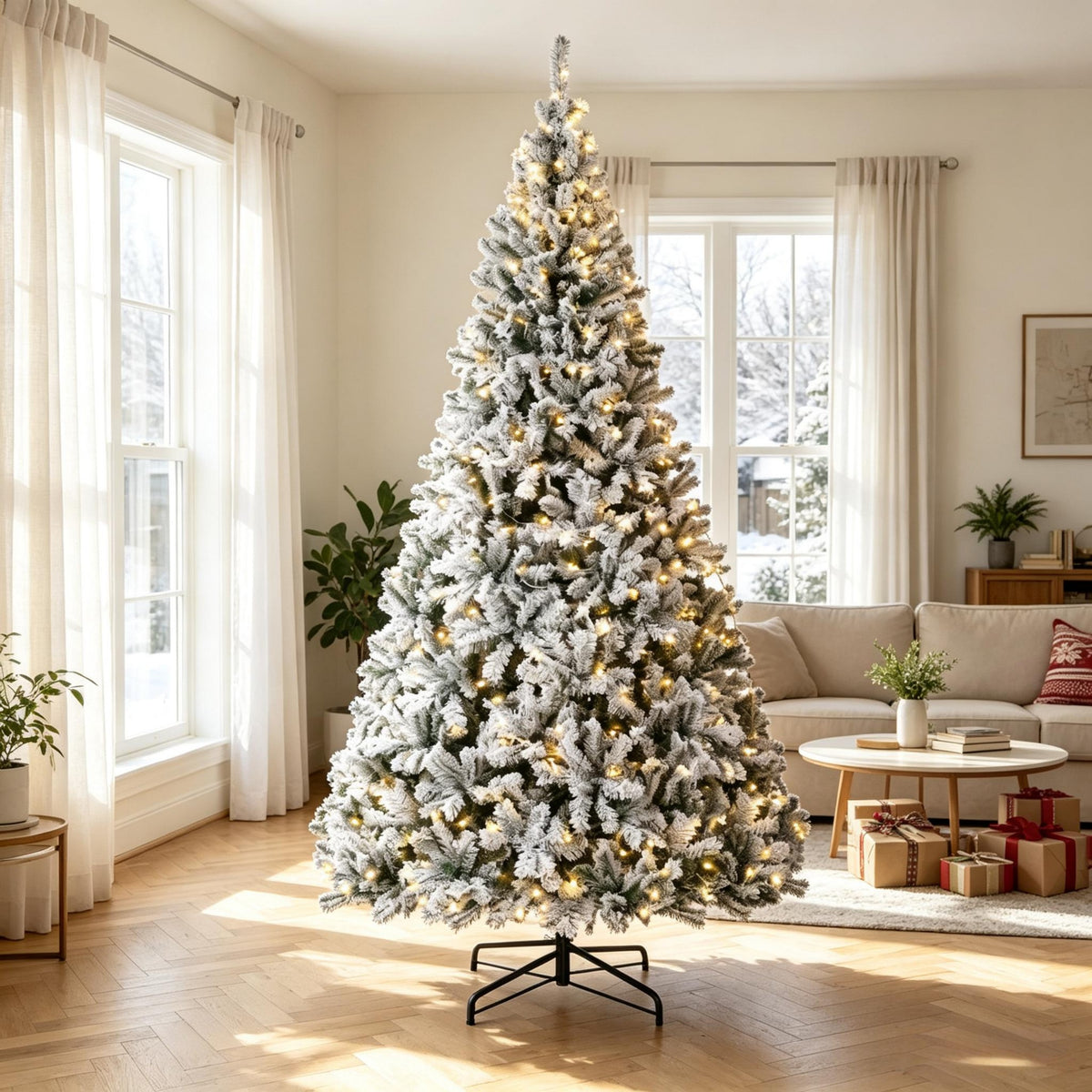 9 Ft Pre-Lit Flocked Fraser Fir Artificial Christmas Tree