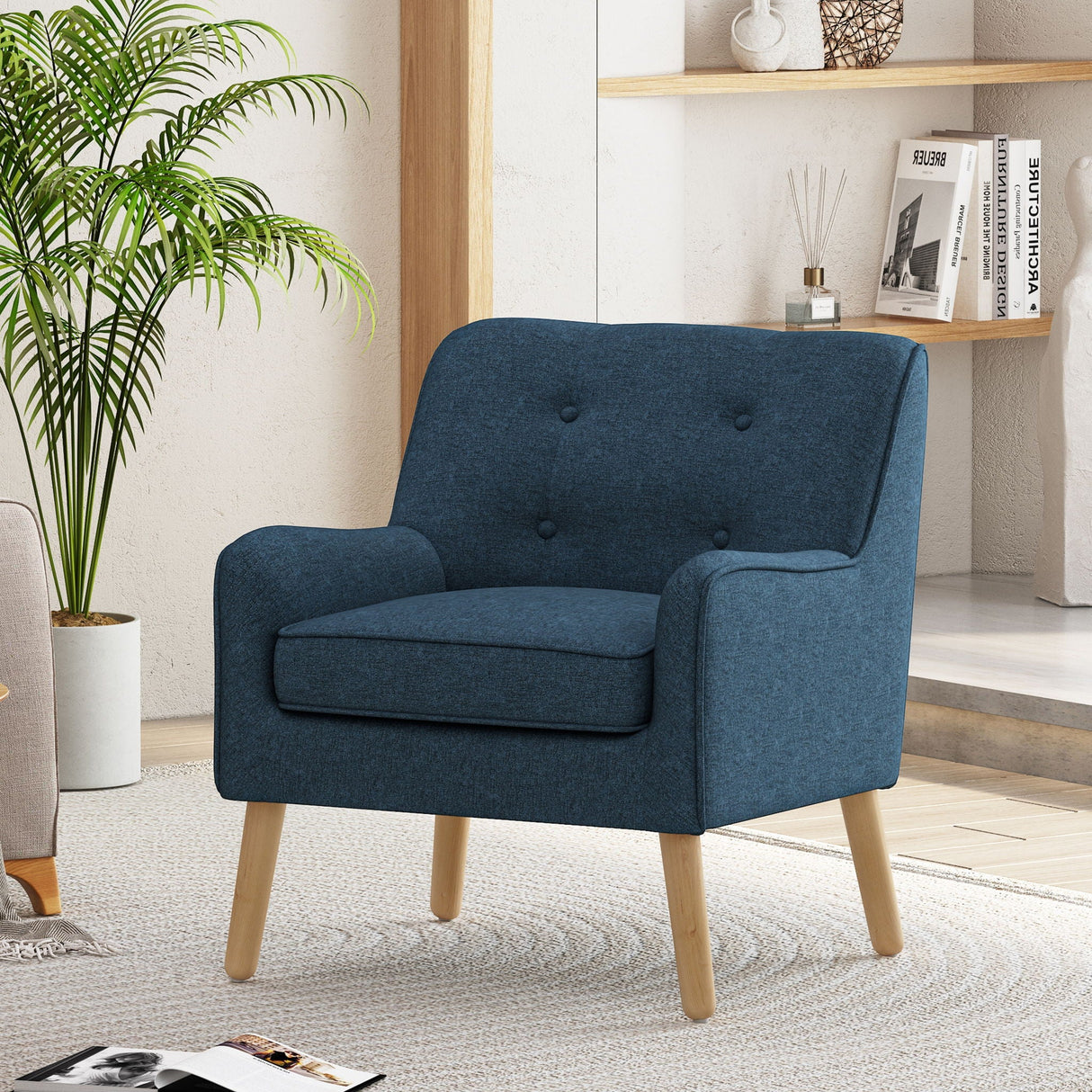 Modern Arm Chair With Tufted Back And Wooden Legs - Best Buy Furniture
