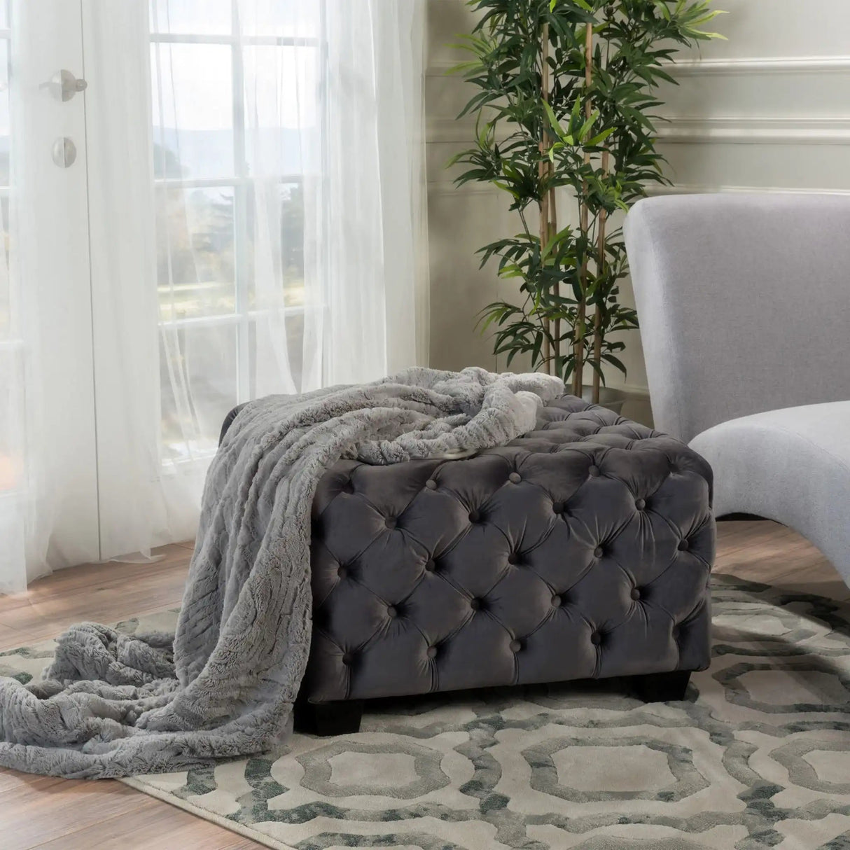 Modern Glam Ottoman With Velvet Upholstery And Button Tufted Design - Best Buy Furniture