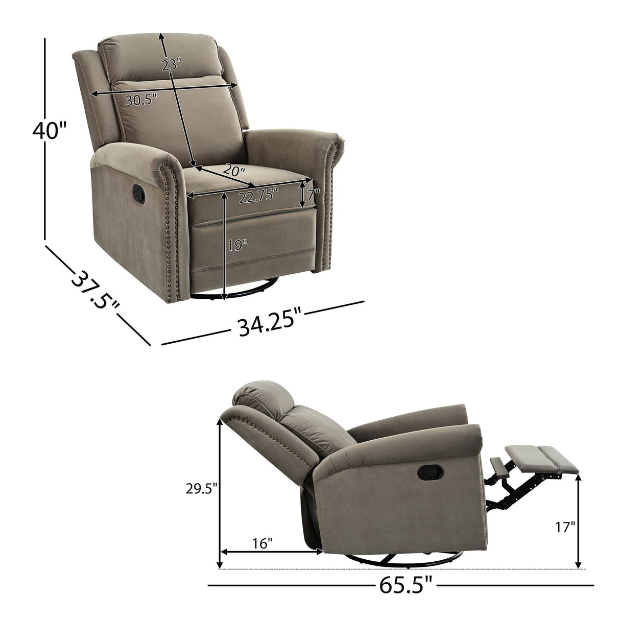 360 Degrees Swivel Recliner Manual Rocking Recliner Home With Adjustable Backrest - Best Buy Furniture