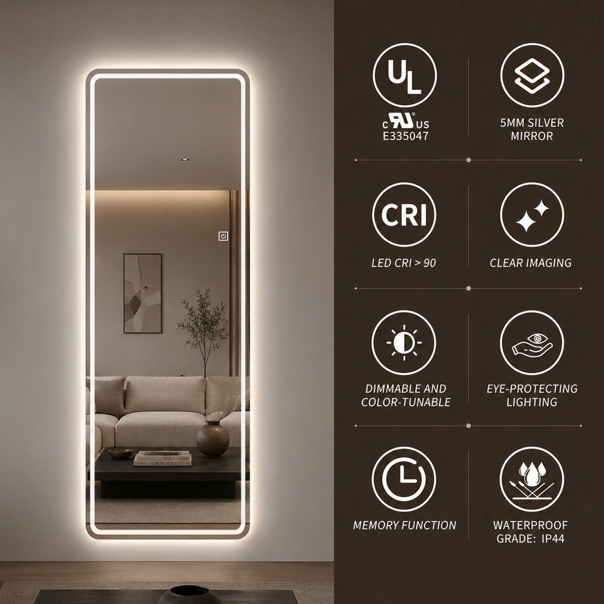 65" x 21" LED Full Length Mirror