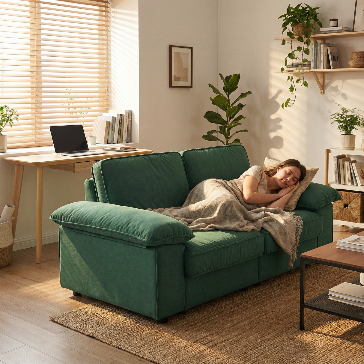Modern Green Velvet Storage Sofa (2.5S) 78.74 Inch