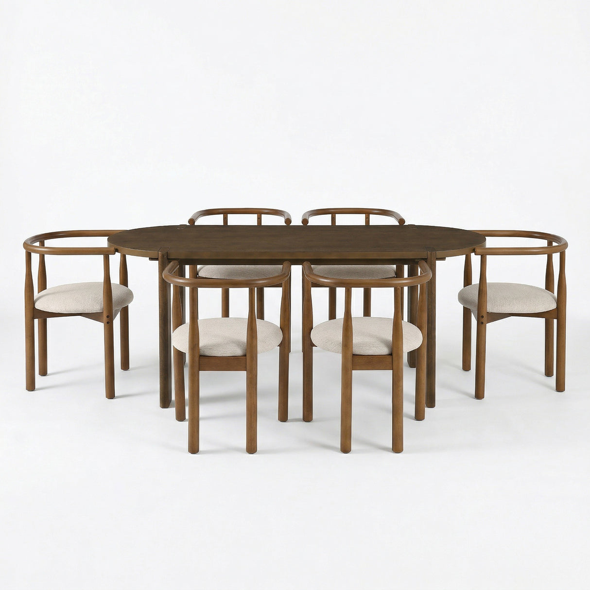 7 Pieces Modern Oval Dining Set, Rustic Farmhouse Solid Wood