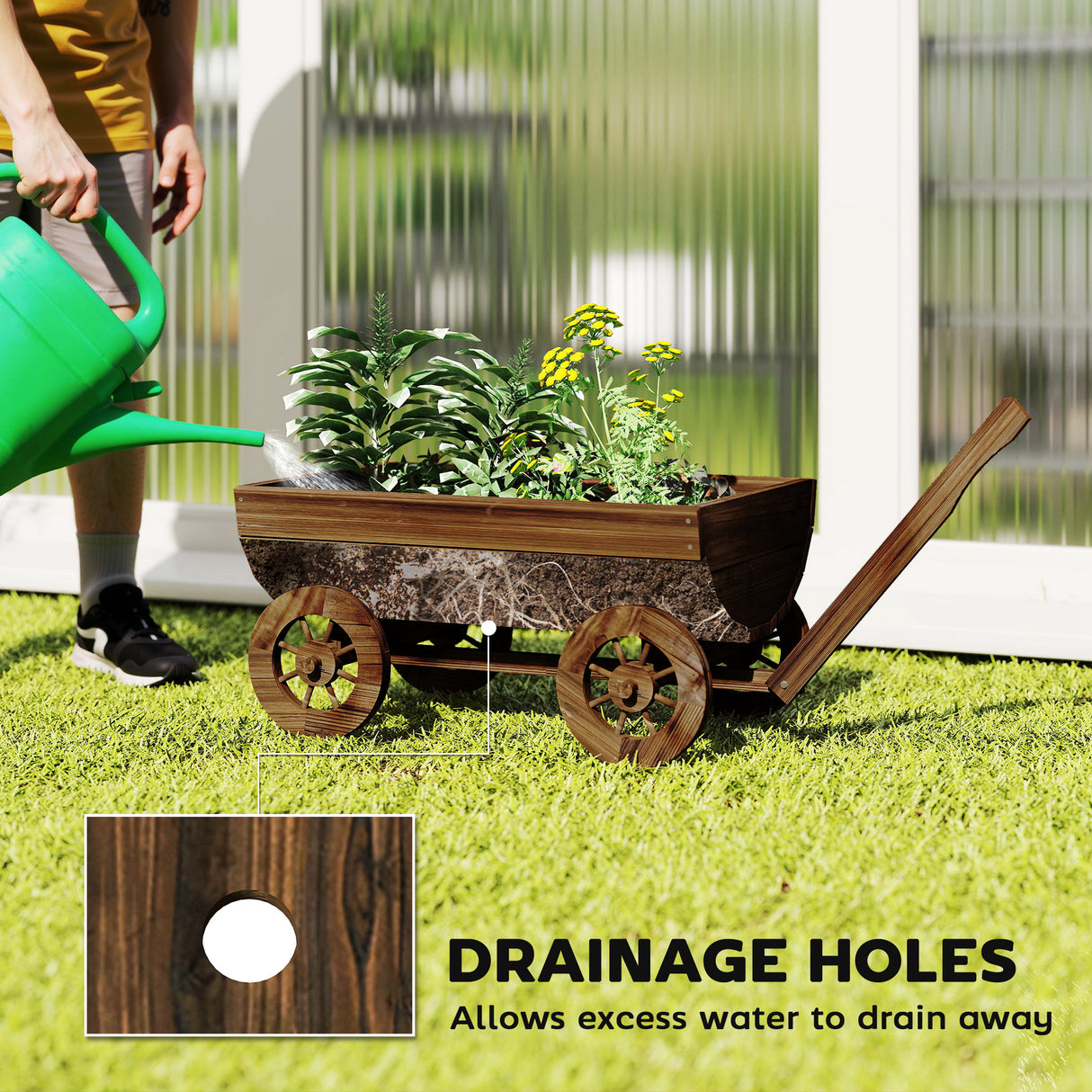 Outsunny Wooden Wagon Planter Box