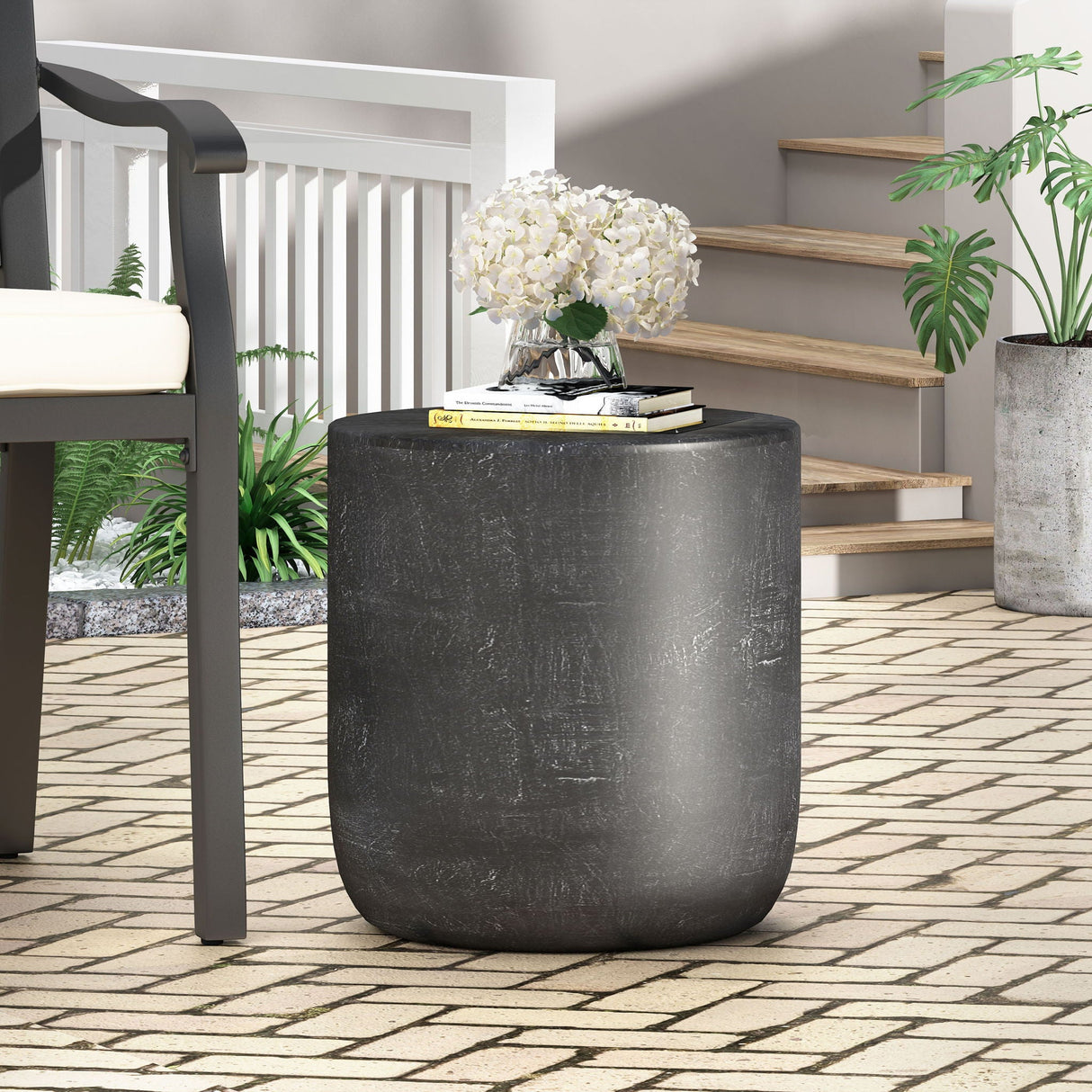 Outdoor Lightweight Concrete End Table With Natural Texture - Matte Black - Best Buy Furniture