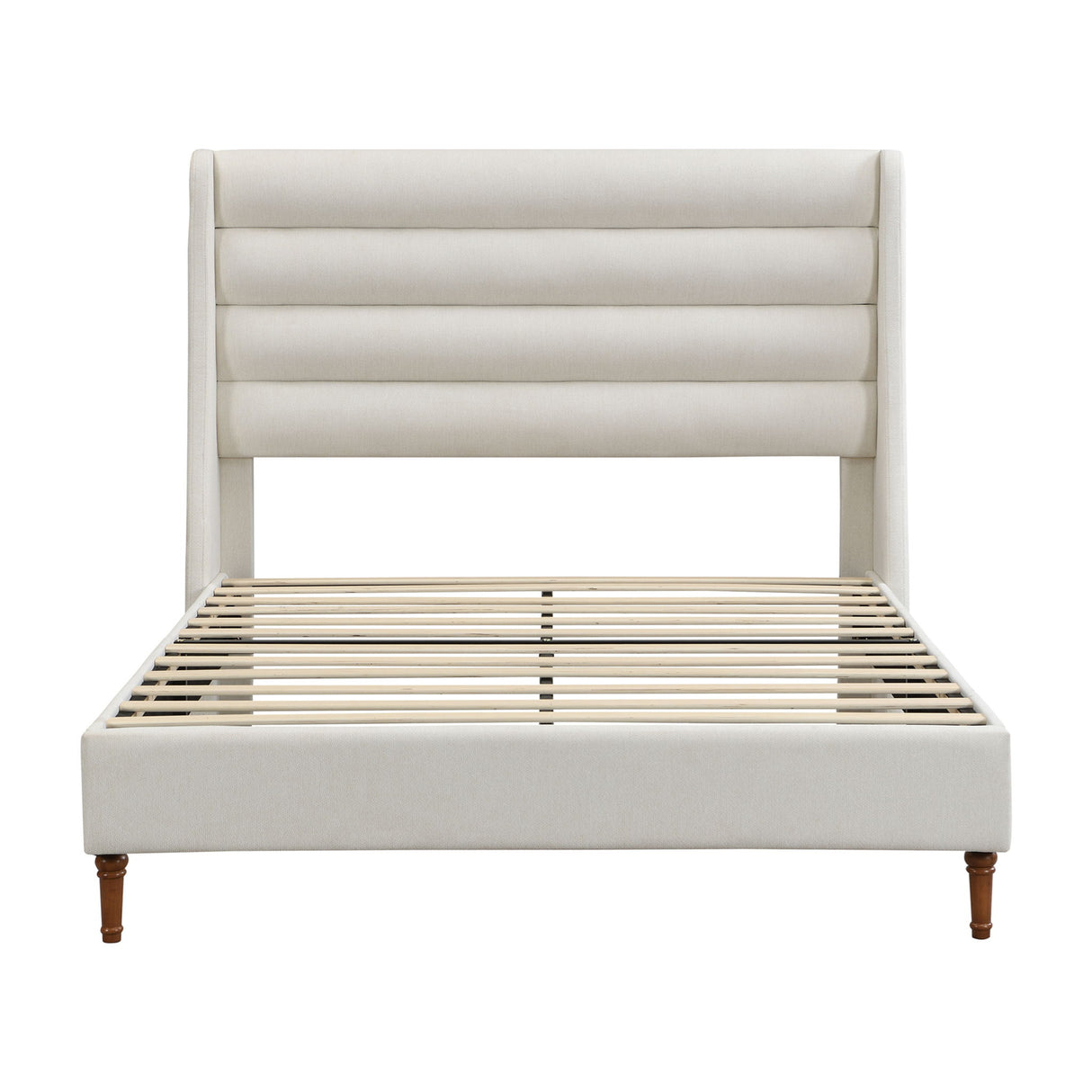 Modern Upholstered Platform Bed With Wave Shaped Headboard