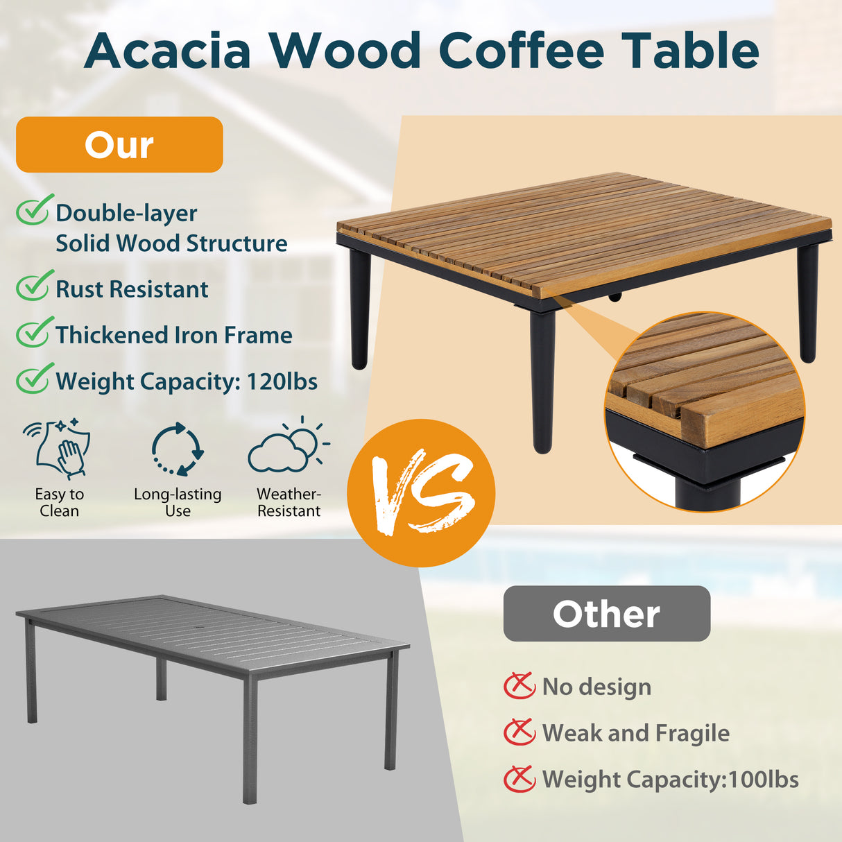 Luxury L-Shaped Acacia Wood Patio Furniture Set with Cushions