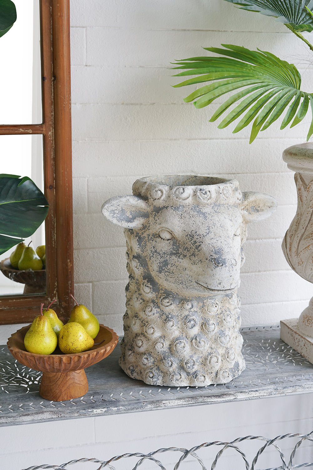 Magnesium Sheep Head Planter with Distressed Finish