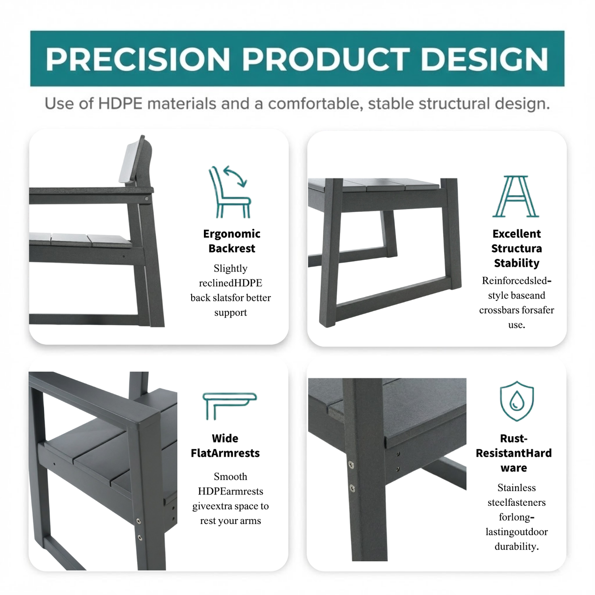 Grey HDPE Outdoor & Garden Armchairs with Backrest