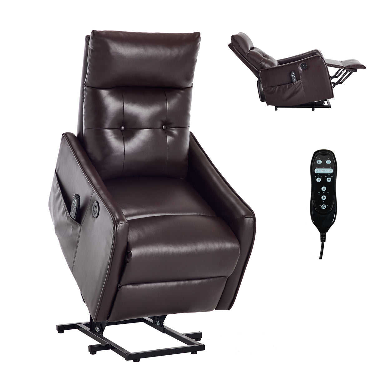 Brown PU Single Motor Power Lift Recliner Chair with Massage & Heat