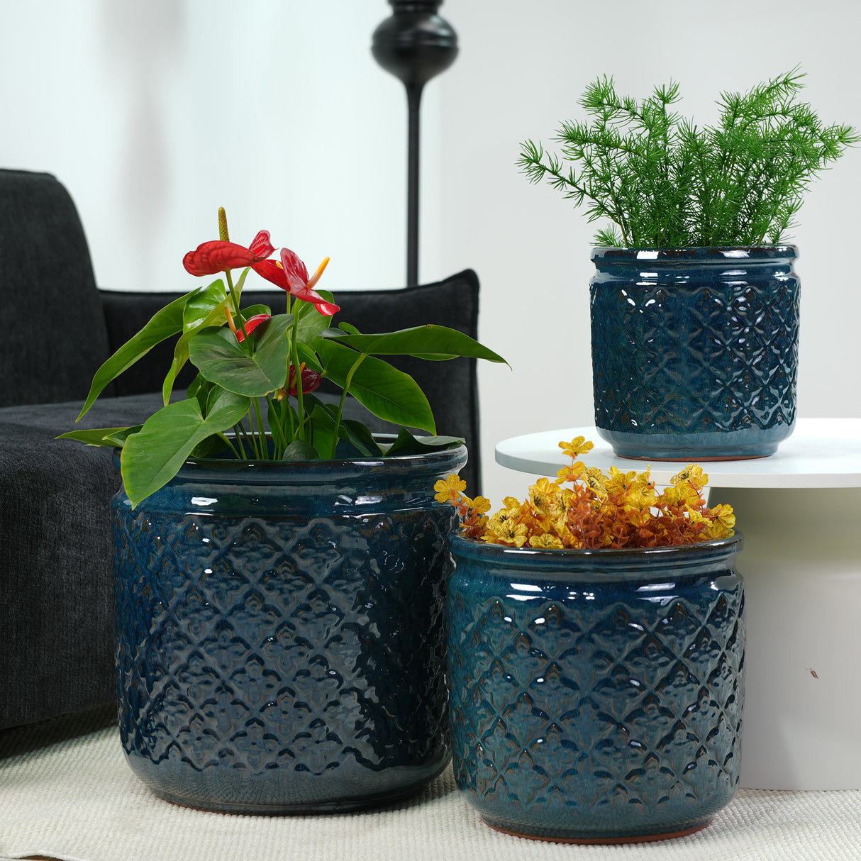 Handmade Ceramic Flower Pot Set of 3, 15/12/9 Inch Diameter