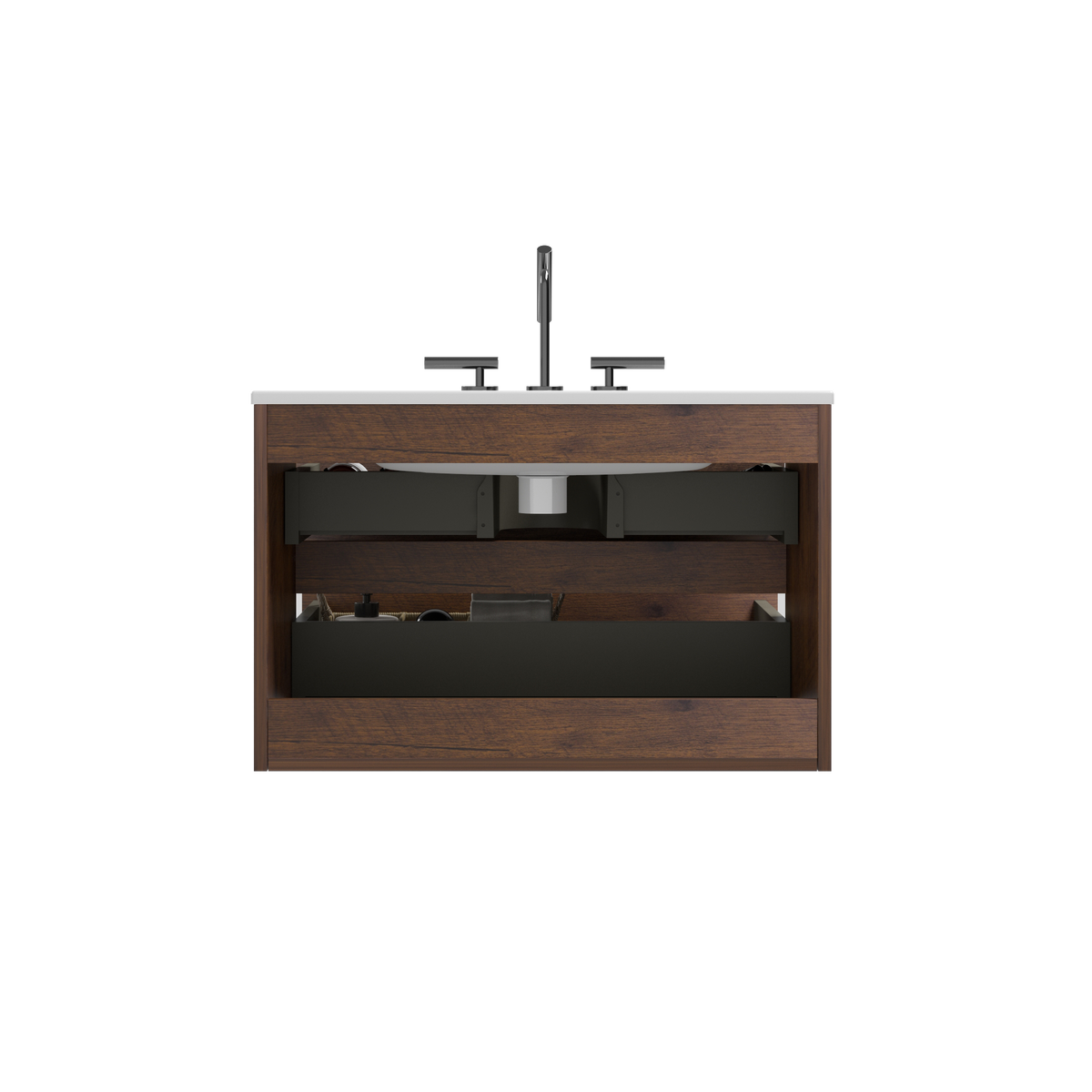 Wall Mount 30" Walnut Bathroom Vanity with Ceramic Sink