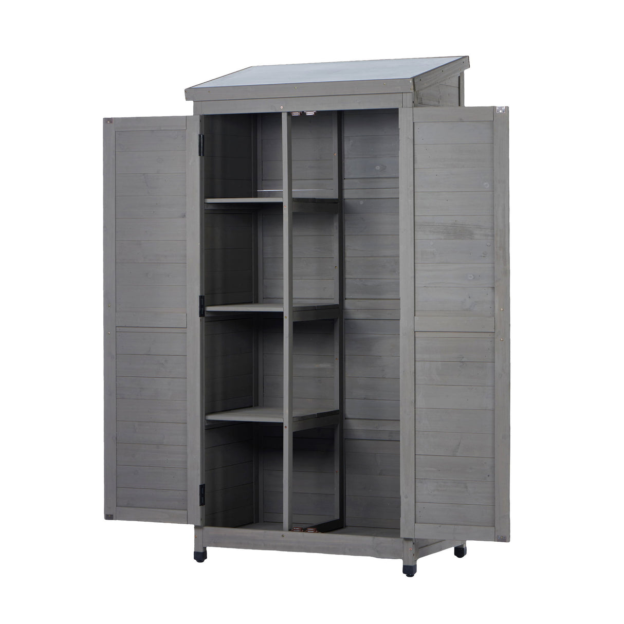 Outdoor Storage Shed With Vertical Tool Cabinet For Backyard