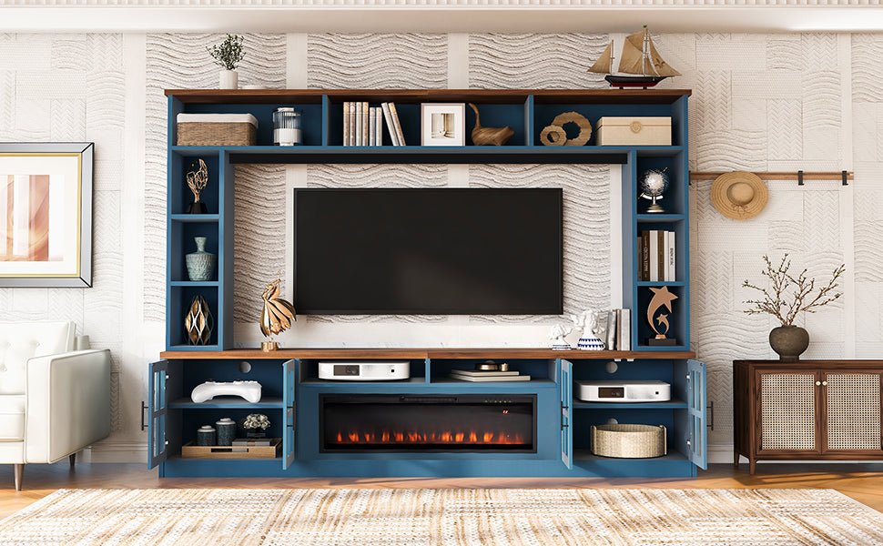 U-Can 95.5" Wall Unit Entertainment Center with Bookshelves