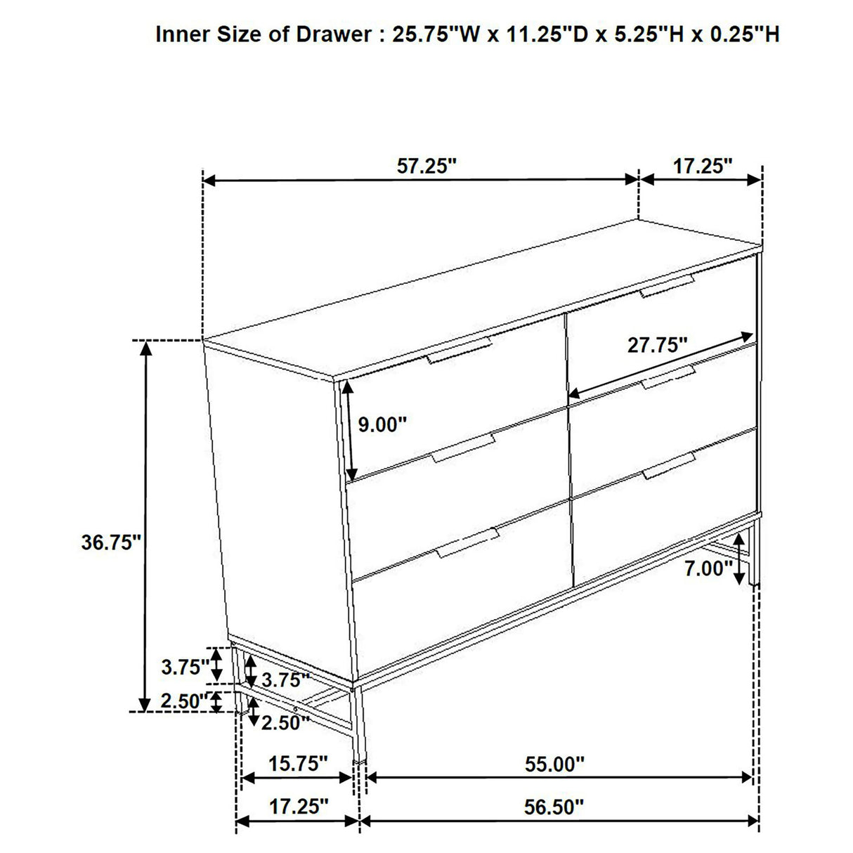 Taraval - 6 Drawer Bedroom Dresser - White