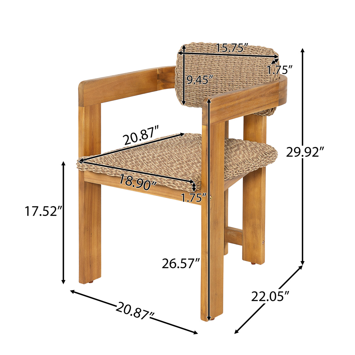 Outdoor Acacia Wood Dining Chair Set of 2