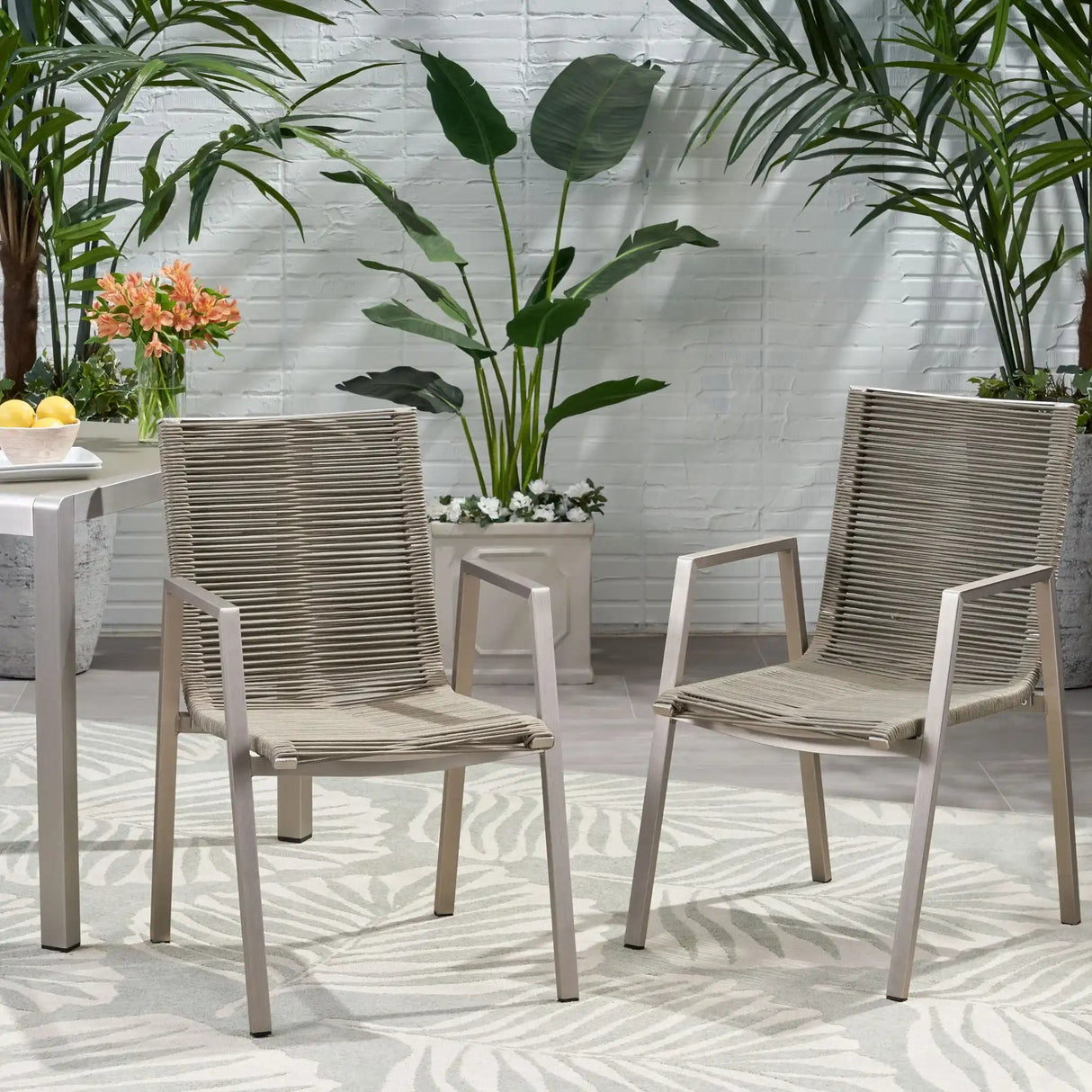 Outdoor Modern Aluminum Dining Chair Set With Rope Sea (Set of 2) - Best Buy Furniture