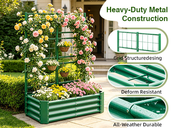 4x2x1FT Galvanized Raised Garden Bed with Arch Trellis