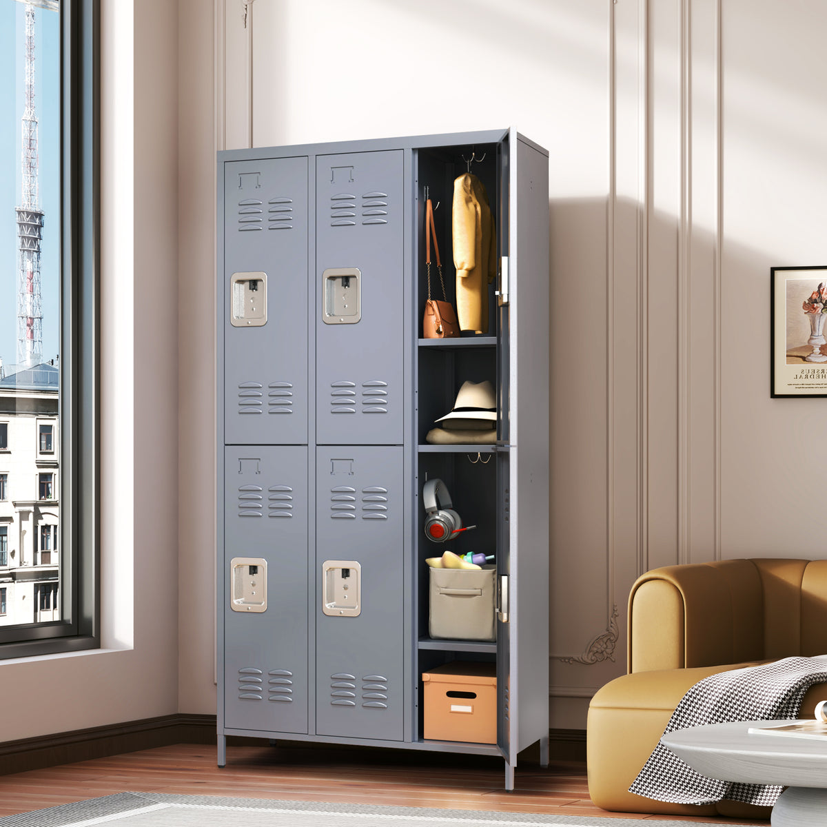 6-Door Metal Locker Cabinet, 72 Inches High, Gray with Individual Locks