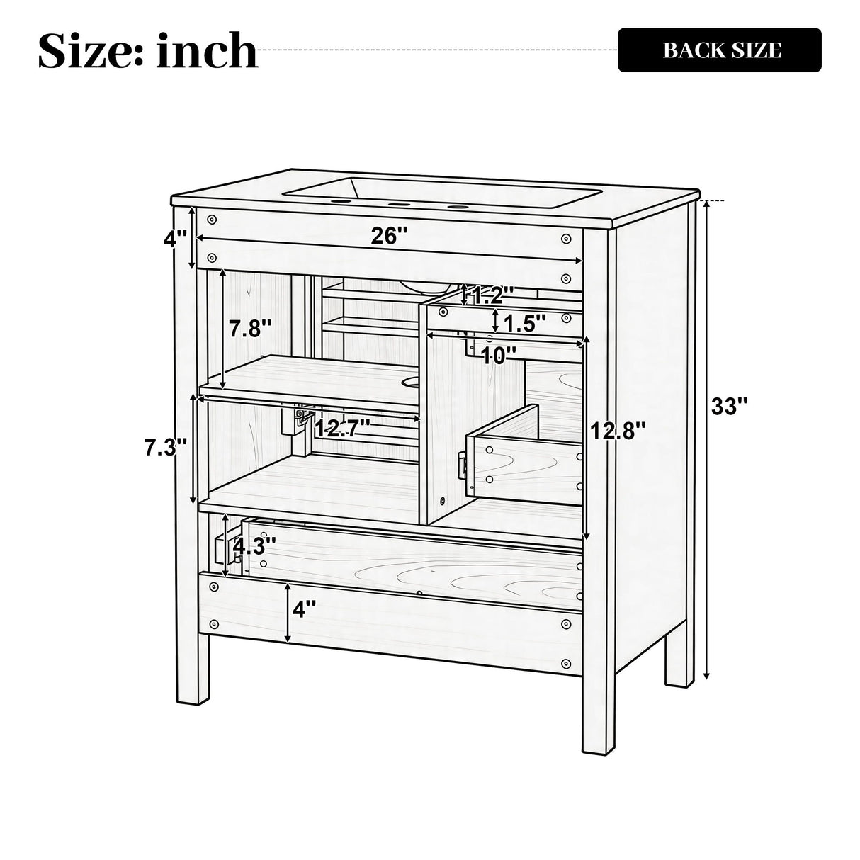 Modern Bathroom Vanity With Sink, Soft Close Drawers & Door, Storage Rack