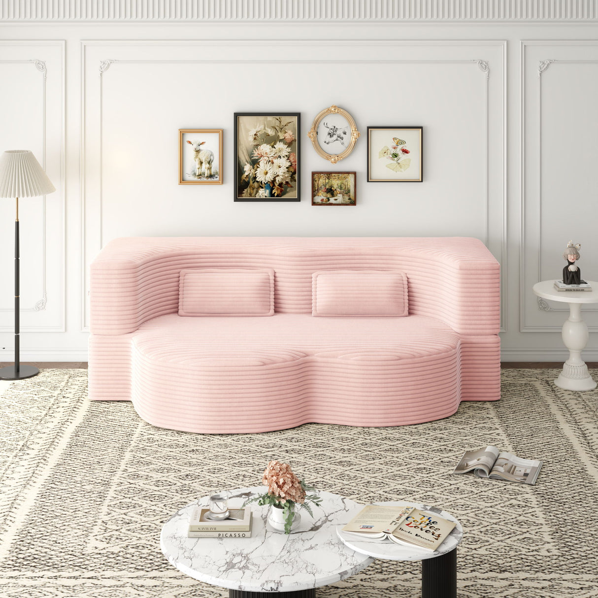 Convertible Foam-Filled Sleeper Sofa Bed With 2 Pillows