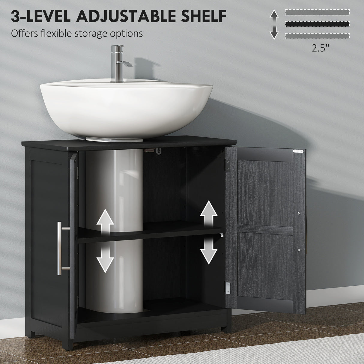 Pedestal Sink Storage Cabinet with 2 Barn Doors and Adjustable Shelf
