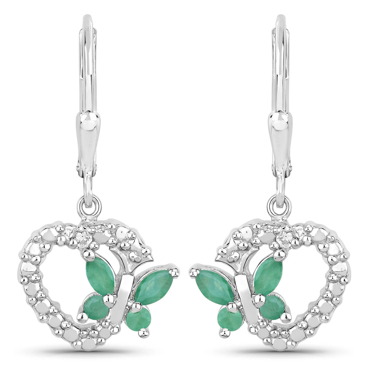 0.44 Carat Genuine Emerald and Created White Sapphire .925 Sterling Silver Earrings