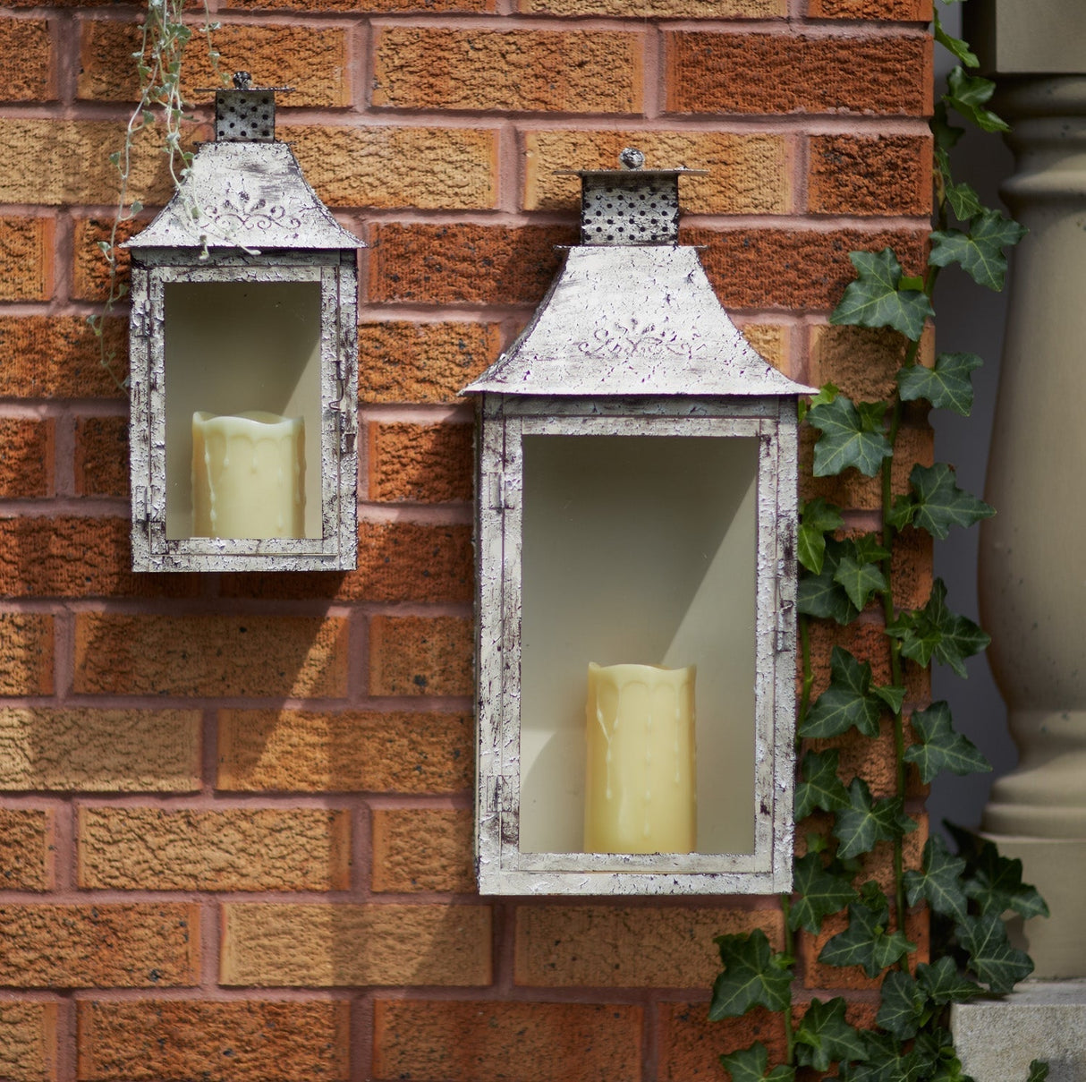 Weathered-metal-lantern-with-backing-(set-of-2)-Outdoor-Lighting