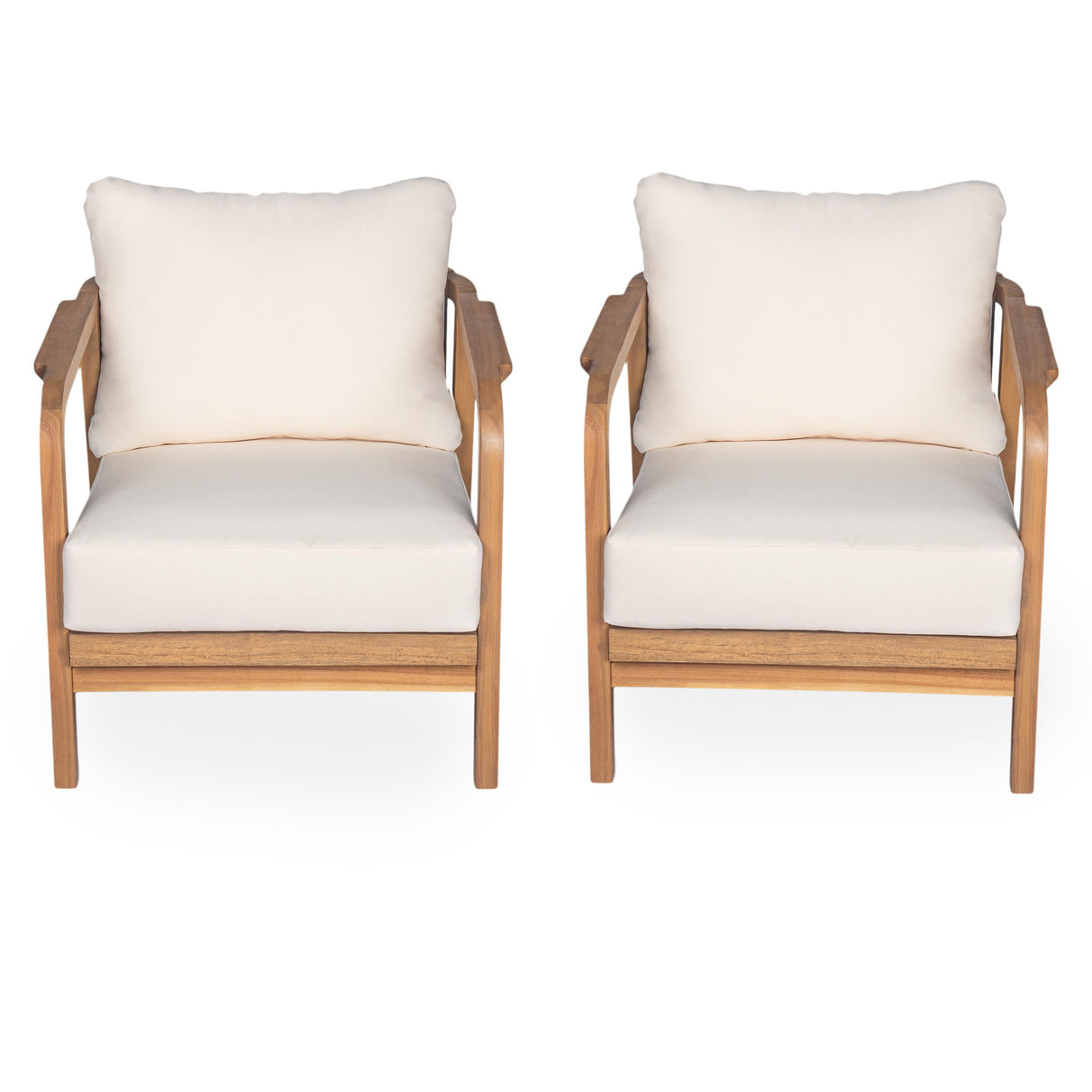 Outdoor Lounge Chair With Woven Backrest, Solid Wood Frame, Comfortable Cushions