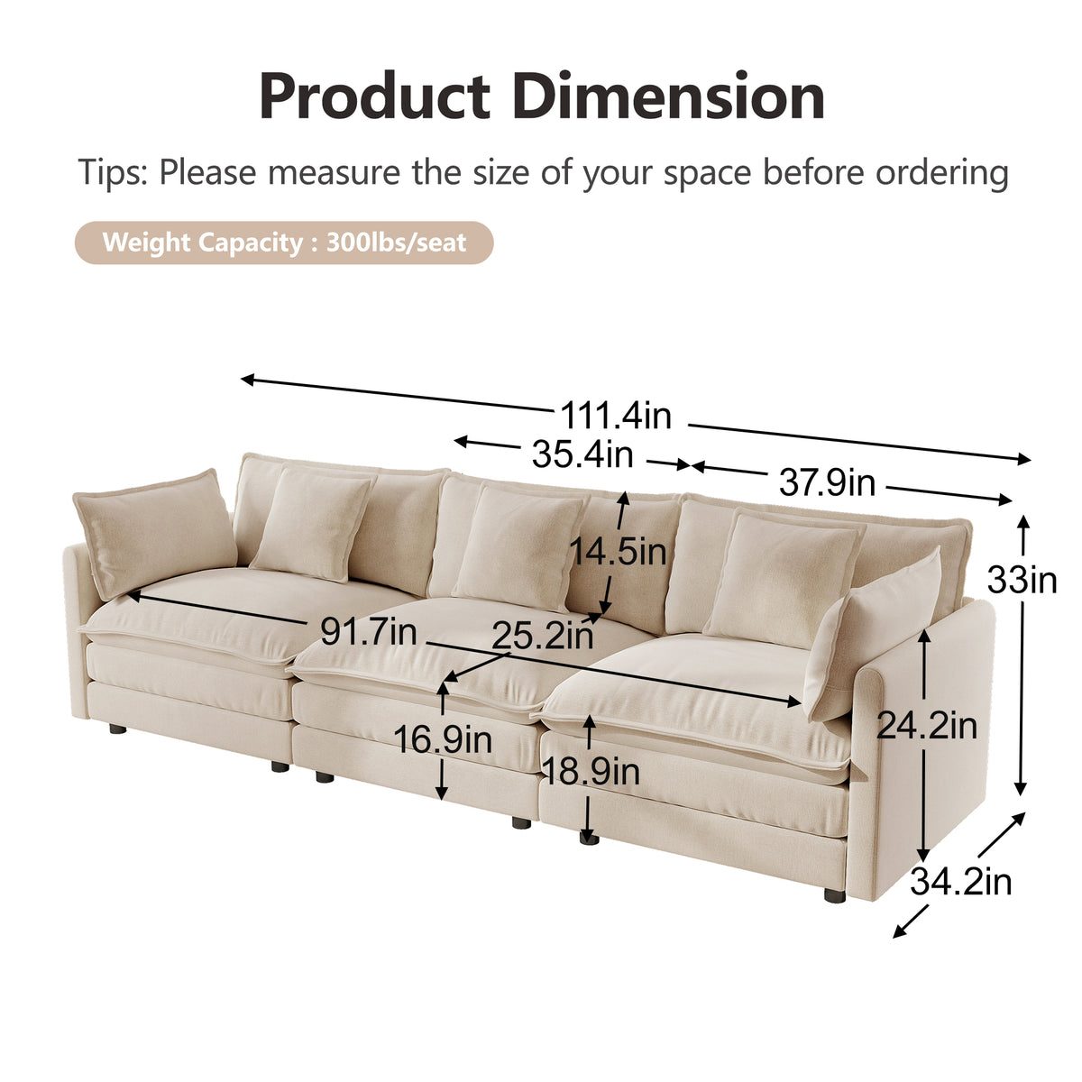 Sofa Set of 3: Living Room Sofa Set with Accent Chairs
