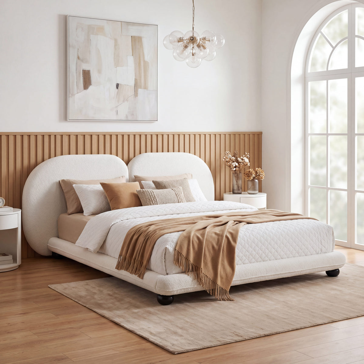 Extra Thick Upholstered Platform Bed Frame with Luxury Split Headboard