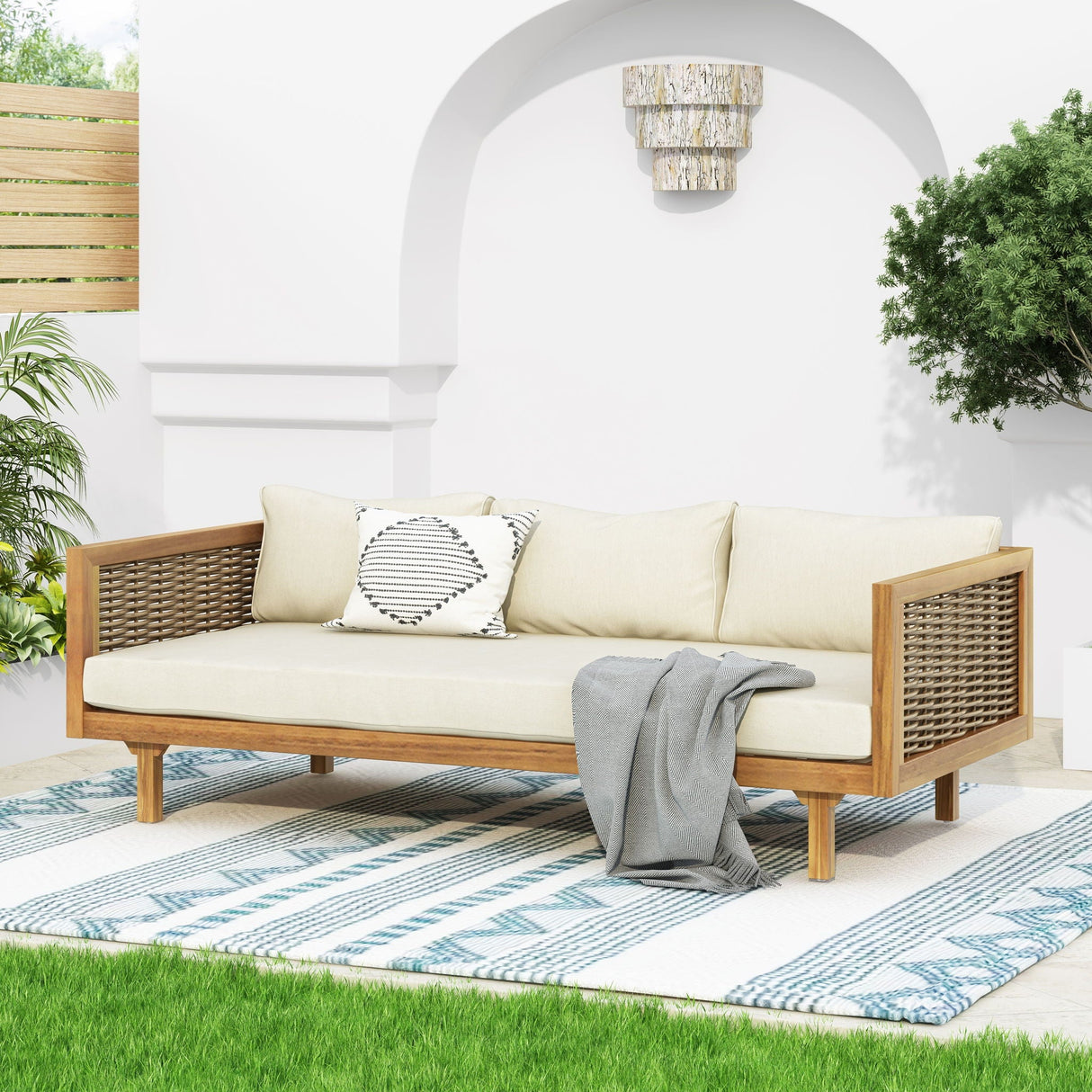 Claremont - 3 Seater Daybed Teak Acacia Wood Water Resistant Cushions - Best Buy Furniture