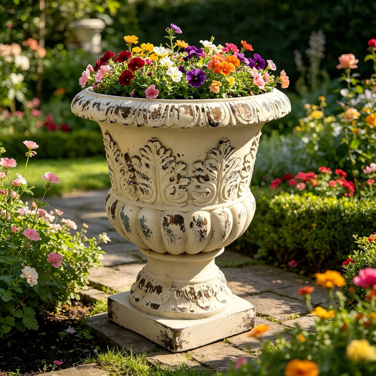 Antique White MGO Garden Planter with Drainage – Garden Pot