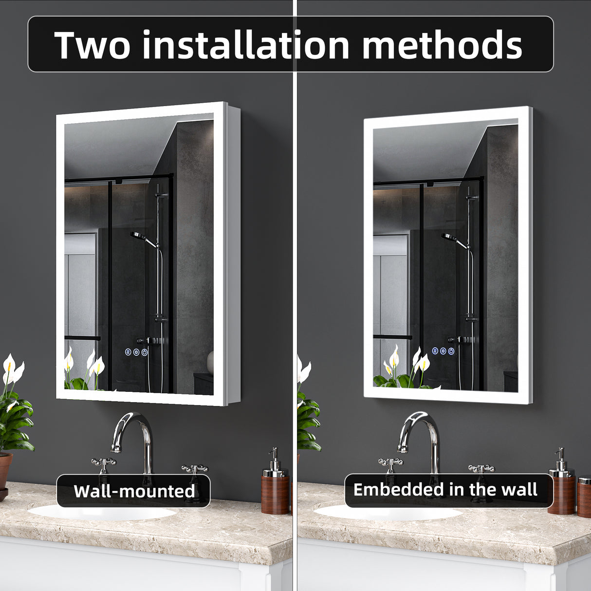 LED Lighted Medicine Cabinet with Mirror, 20"x30"