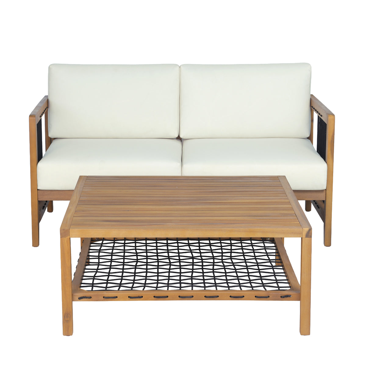 2-Piece Acacia Wood Outdoor Loveseat with Coffee Table
