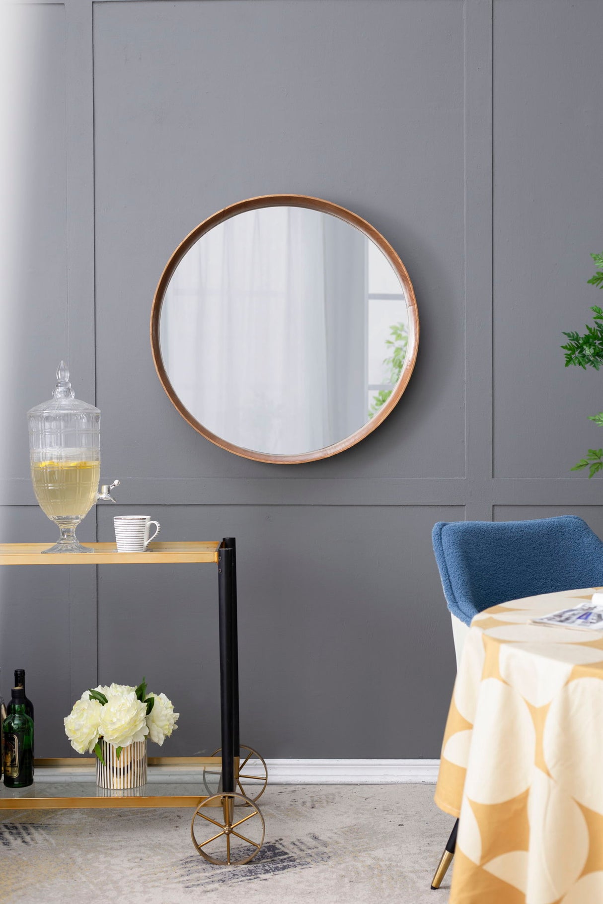 Round Wood Mirror, Wall Mounted Mirror Home Decor For Bathroom Living Room
