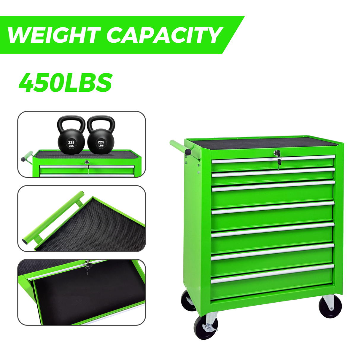 Rolling Tool Chest with 7-Drawer Tool Box - Green