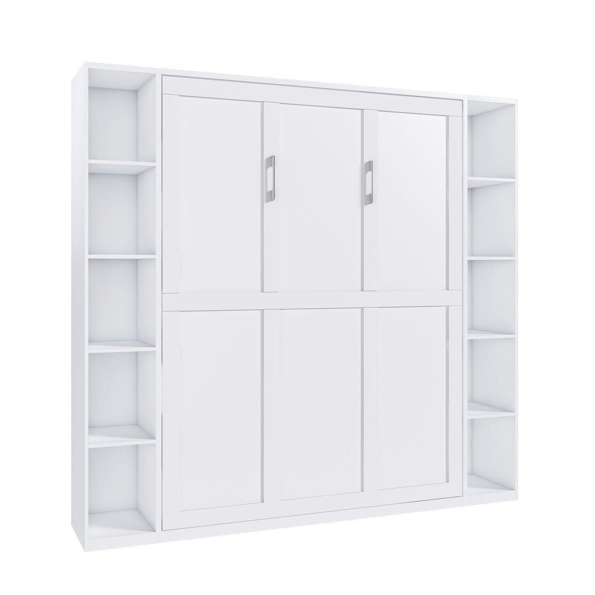 Queen Murphy Bed With Storage Cabinet, Foldable Wall Bed For Bedrooms - White