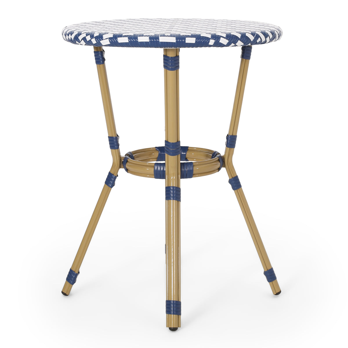 Outdoor Aluminum 3 Piece French Bistro Set with Durable Wicker - Bamboo Print Finish
