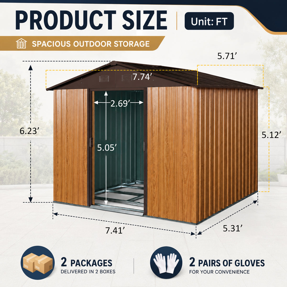8ft x 6ft Outdoor Metal Storage Shed with Metal Foundation