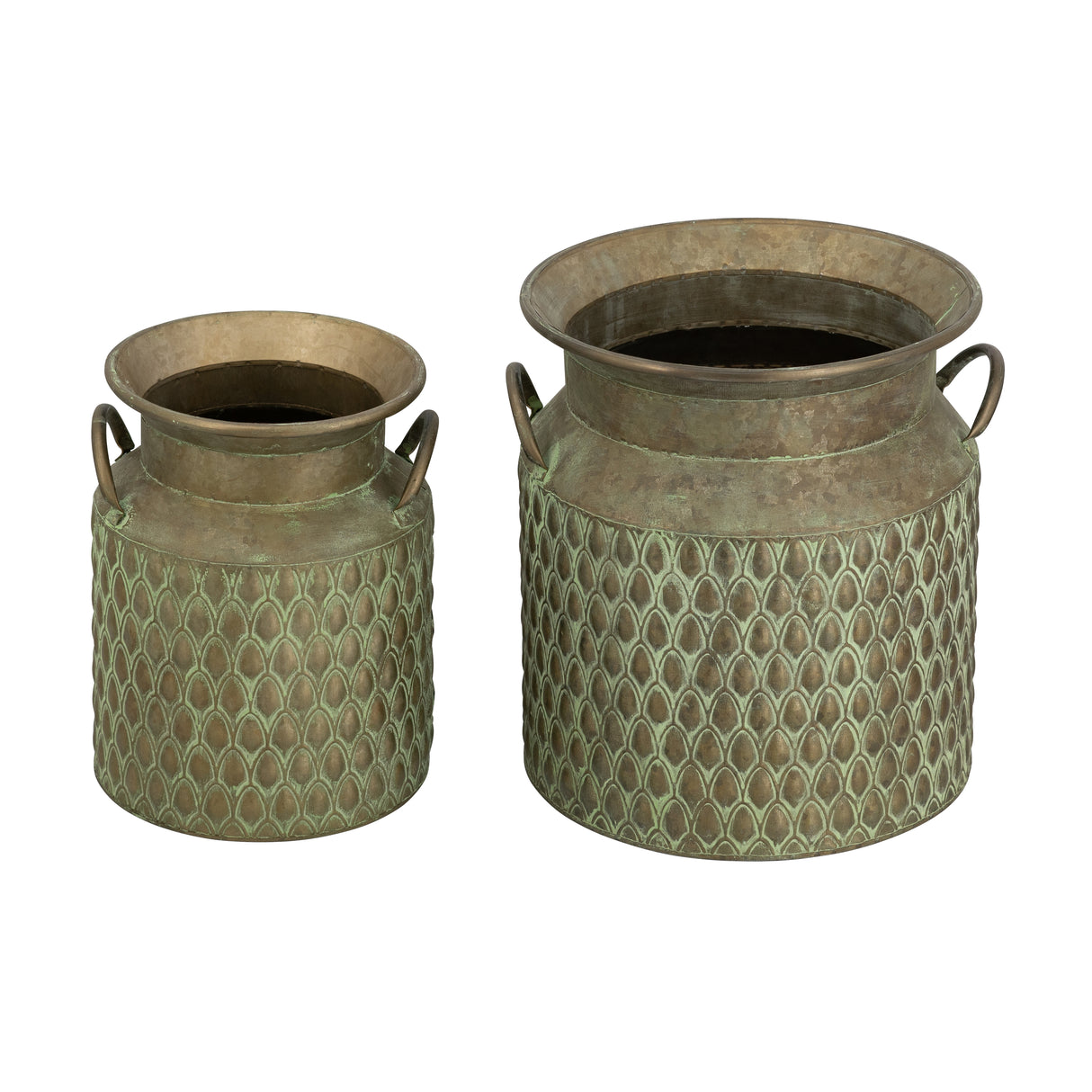 S/2 Iron Milk Jug Planters with Textured Green Finish