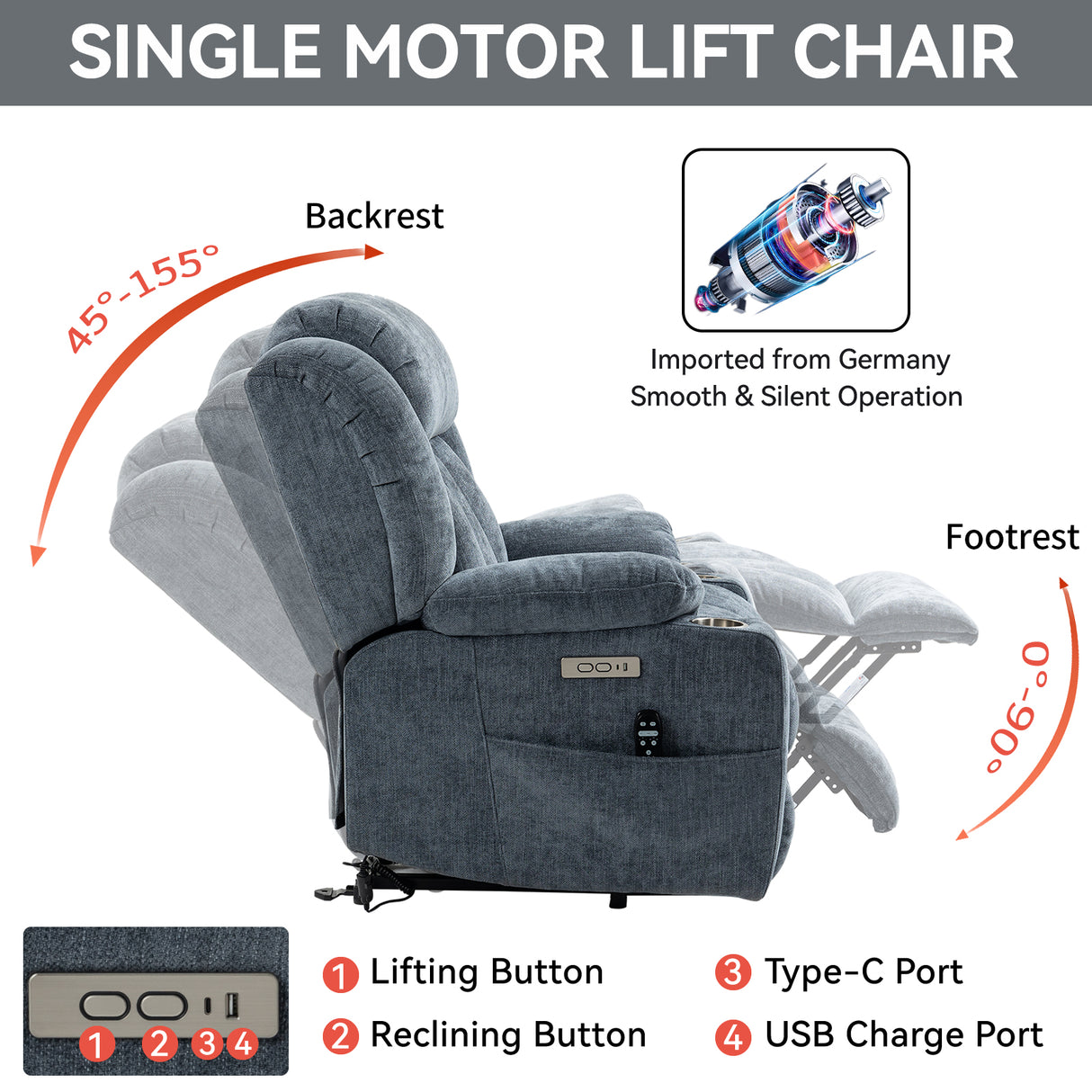 Chenille Power Lift Recliner Chair with Massage & Heating