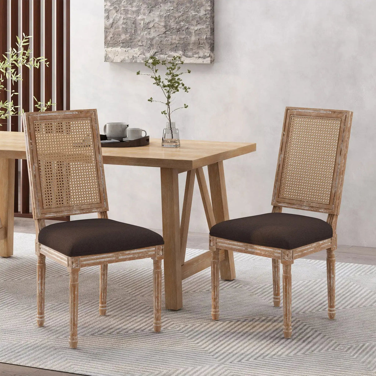 French Country Dining Chair With Rectangular Cane Backrest And Smooth Upholstered Seating - Best Buy Furniture