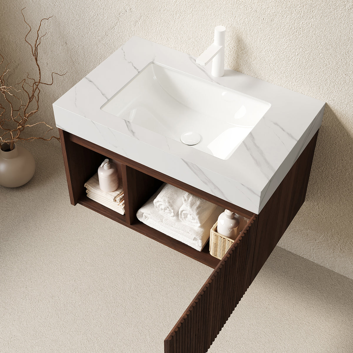 EIDEN 30" Bathroom Vanity & Sink, Floating Storage Cabinet, Carrara