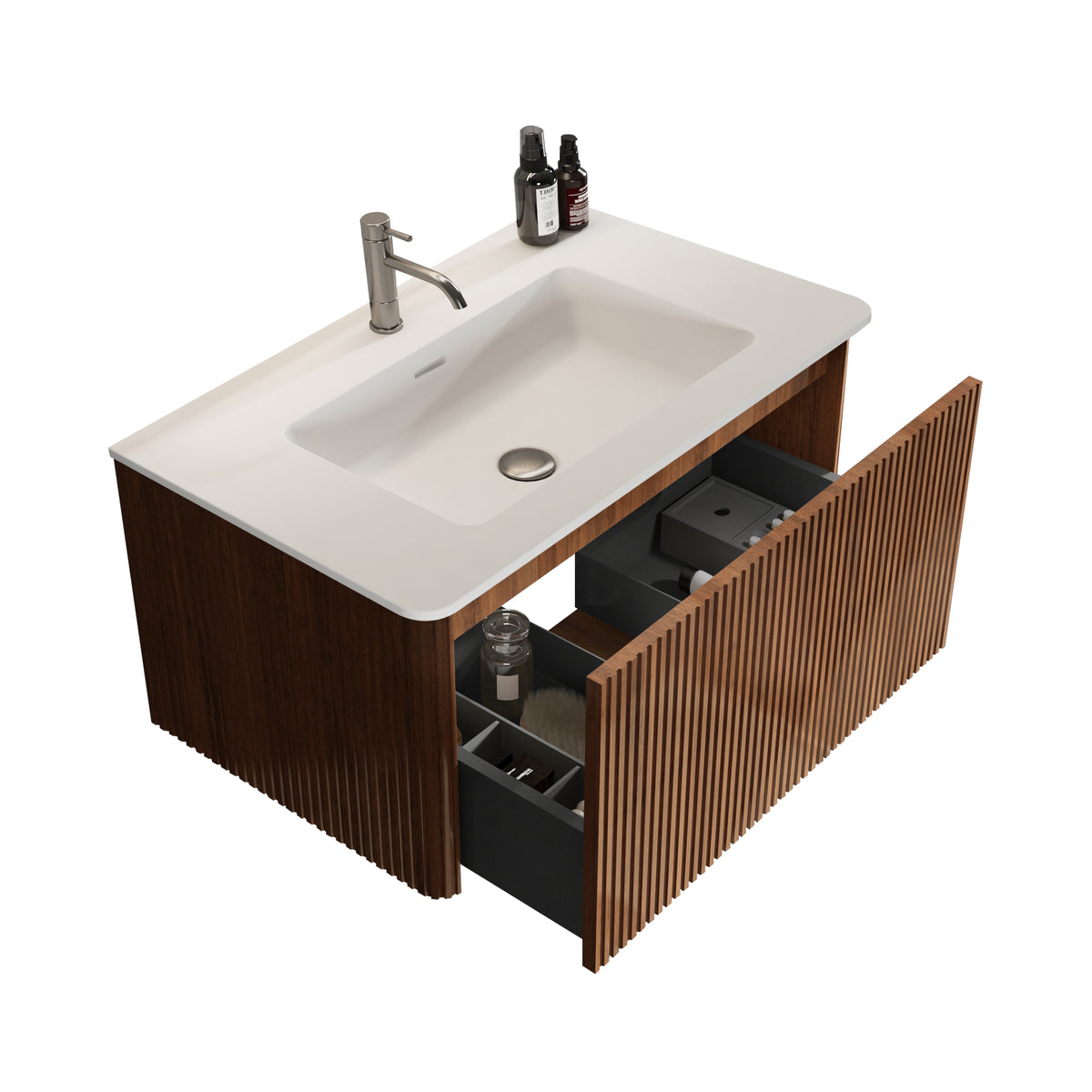 Etna 30" Striped Walnut Bathroom Vanity with White Sink
