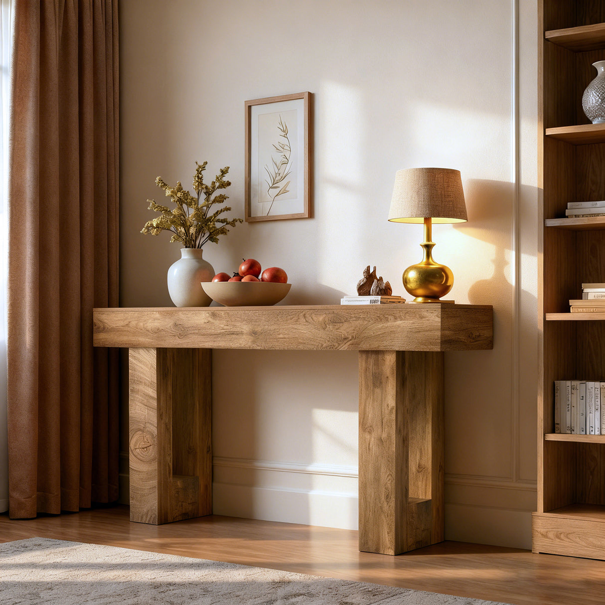 63" Long Console Table, Farmhouse Entryway Table with Storage