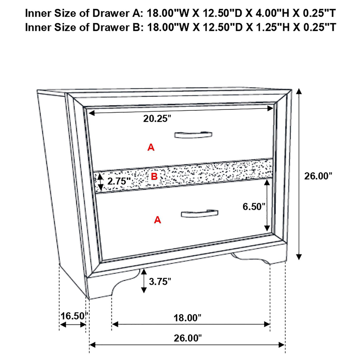 Transitional 2 Drawer Nightstand With Hidden Jewelry Tray