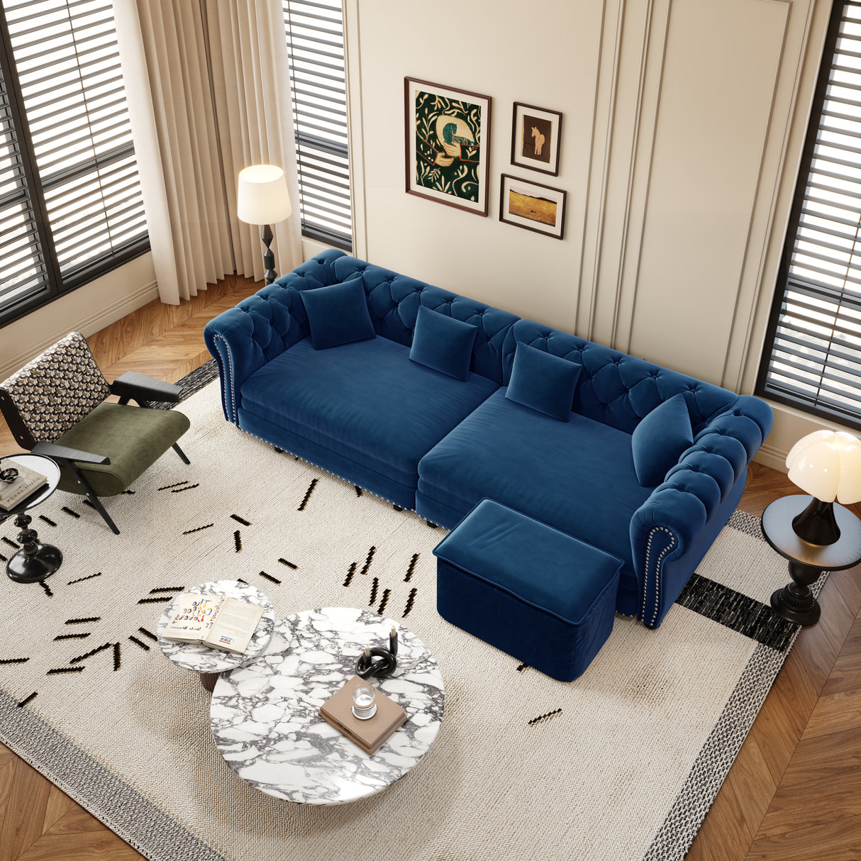 Chesterfield 3-in-1 Pull-Out Sofa Bed, Convertible Sleeper Sofa