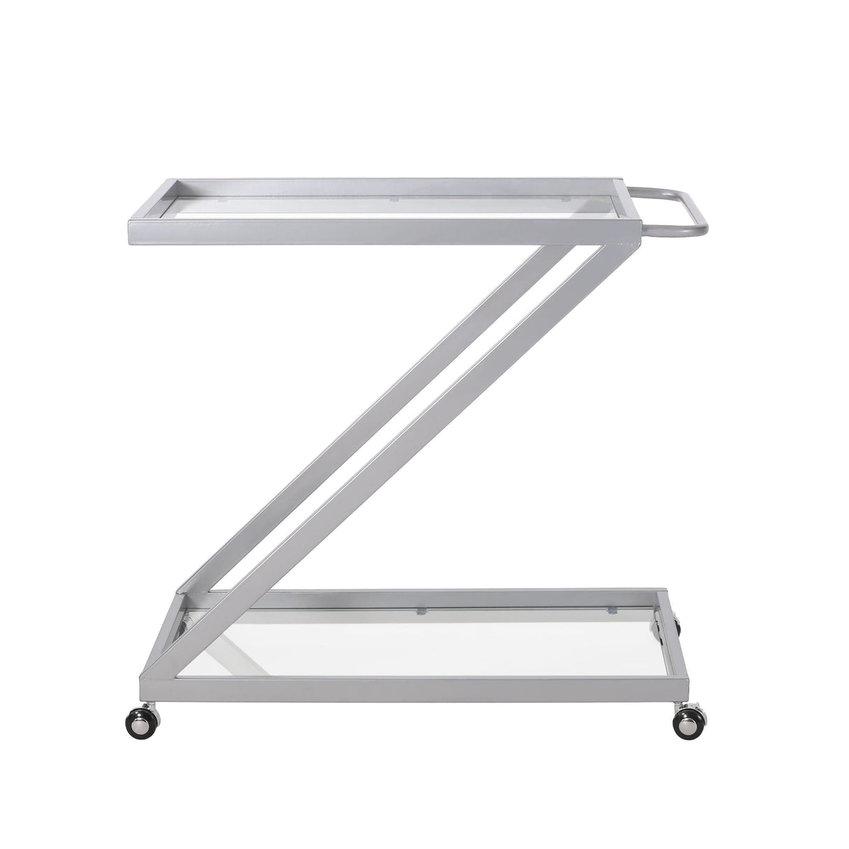 Modern Z Shaped Bar Cart With Tempered Glass Shelves - Silver - Best Buy Furniture