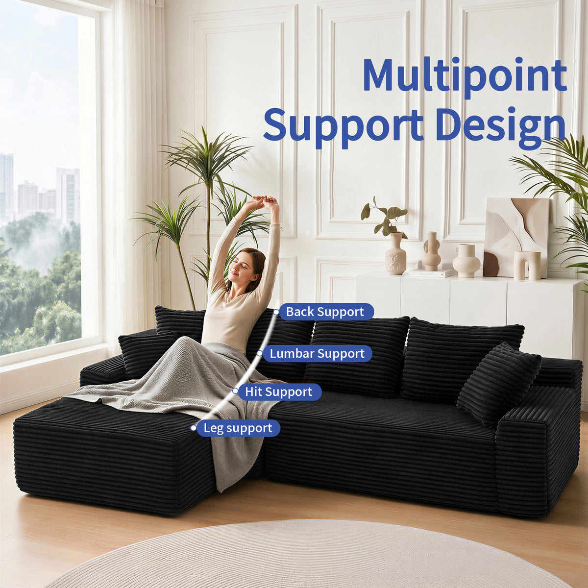 95" Sectional Couches for Living Room Cloud Couch Sofa